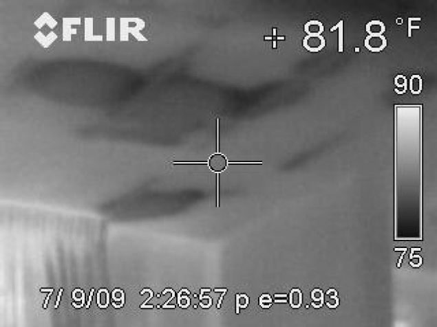 Thermal images of wet ceiling